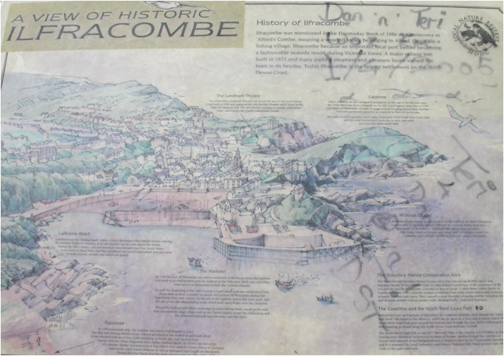 Рисованный плакат, повторяющий вид города Ильфракомб